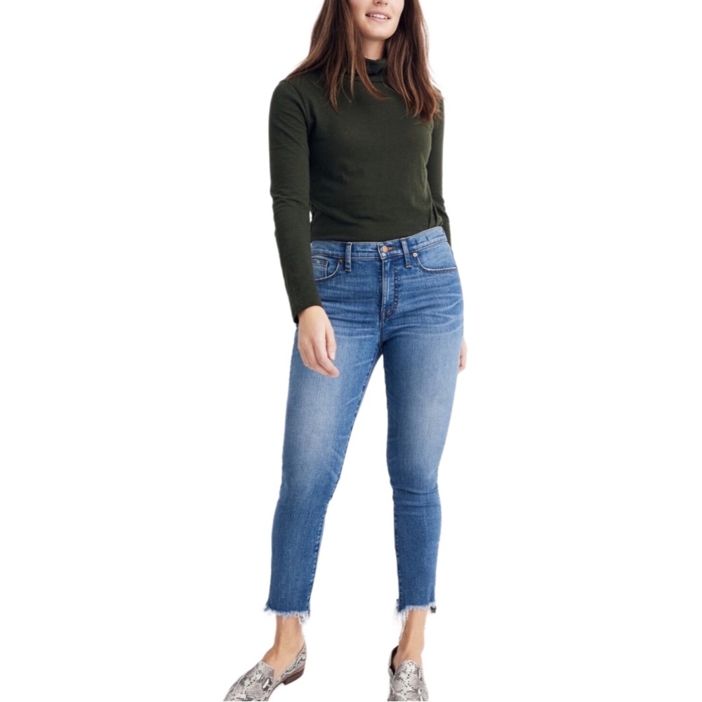 MadeWell 9" High Rise Skinny Crop Jeans Deconstructed Hem Medium Wash Blue Sz 26